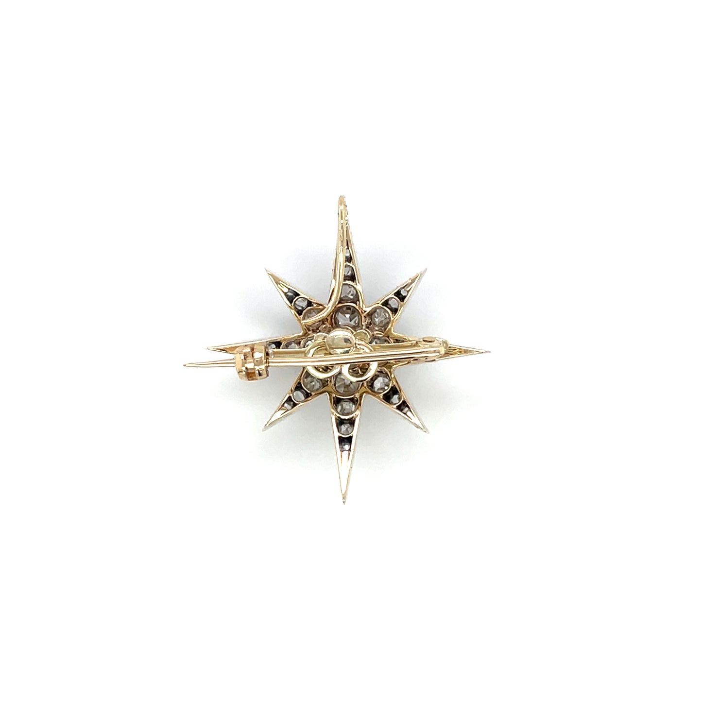 9ct Yellow Gold & Silver Old-Cut Diamond Star Brooch/Pendant