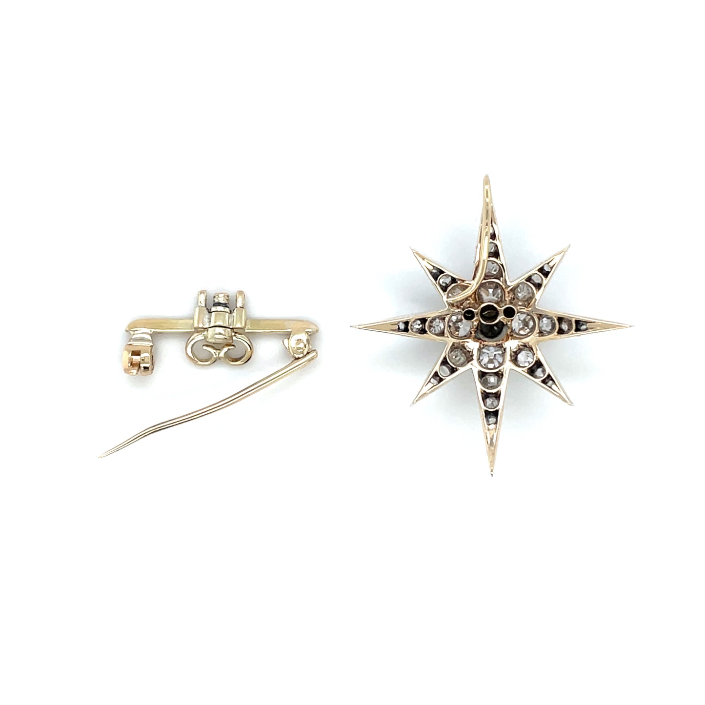 9ct Yellow Gold & Silver Old-Cut Diamond Star Brooch/Pendant