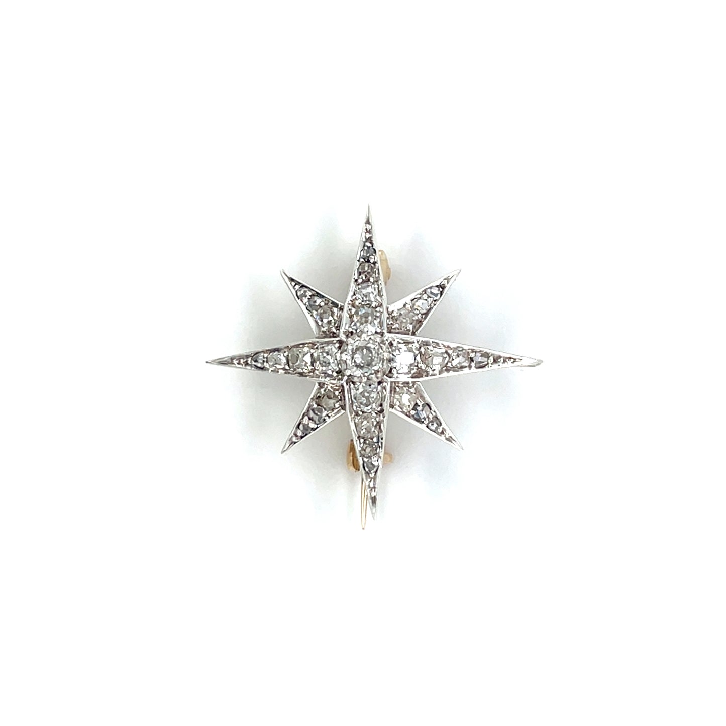 9ct Yellow Gold & Silver Old-Cut Diamond Star Brooch/Pendant