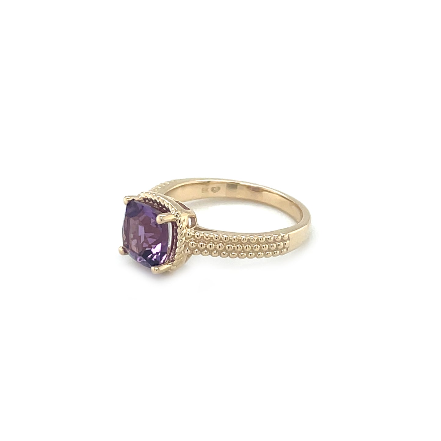 9ct Yellow Gold Amethyst Solitaire Rope-Twist Ring (N)