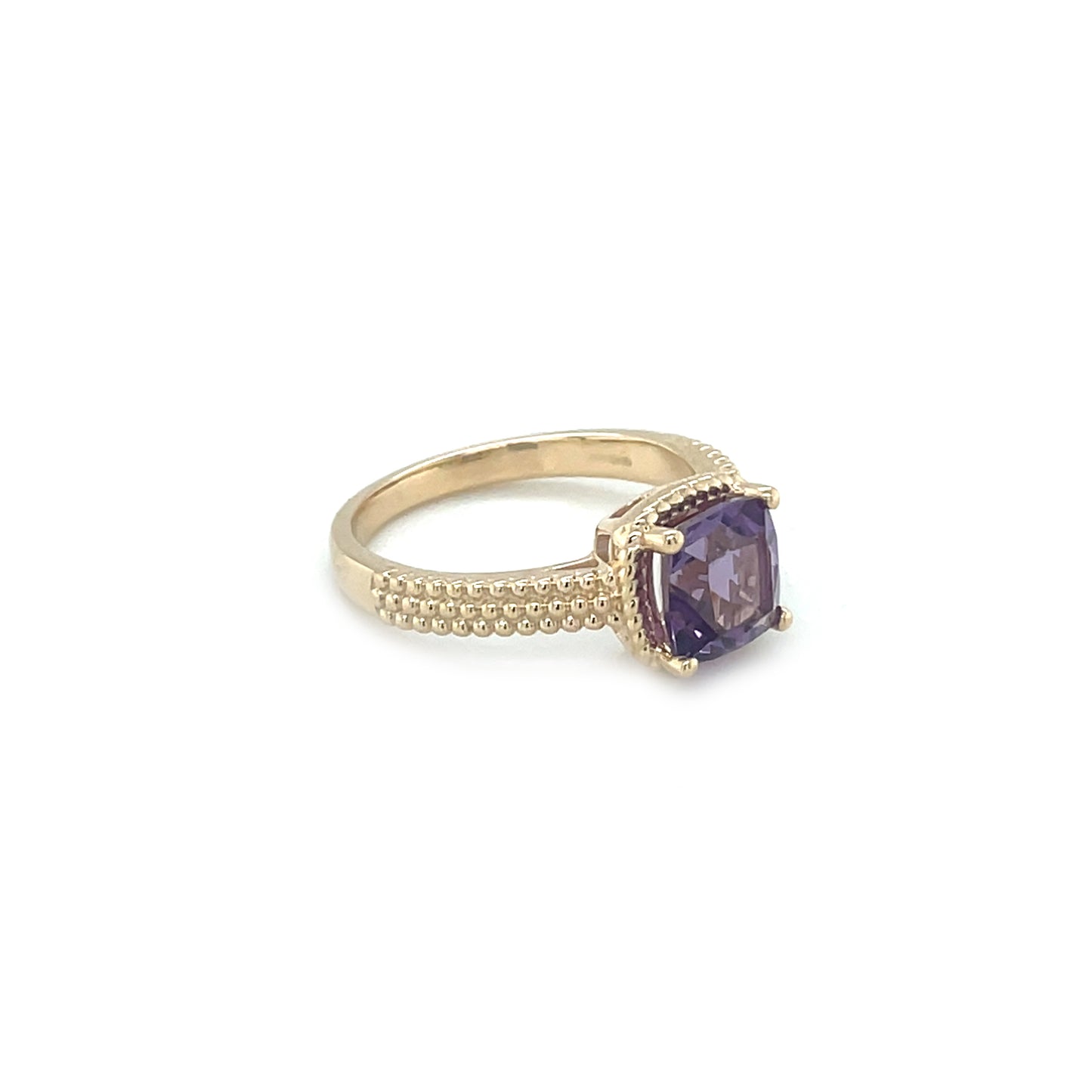 9ct Yellow Gold Amethyst Solitaire Rope-Twist Ring (N)