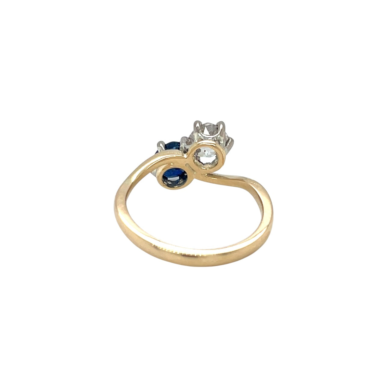 18ct Yellow Gold Old Cut Diamond & Sapphire Crossover Ring (M 1/2)