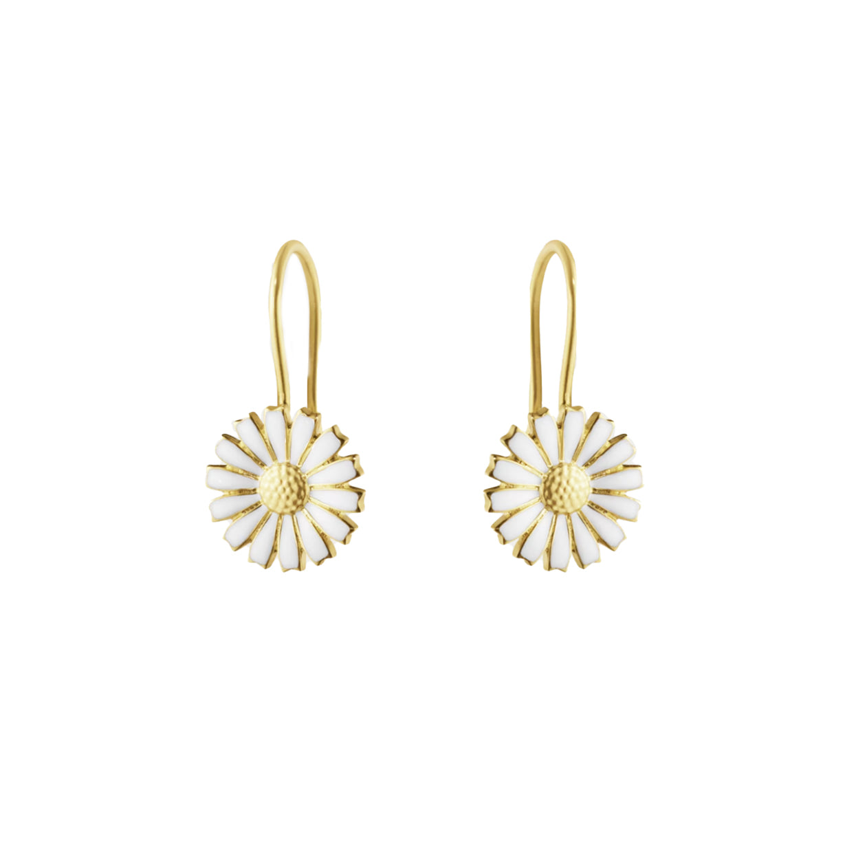 Georg Jensen Gold-Plated Silver Daisy Earhooks with White Enamel (11mm)