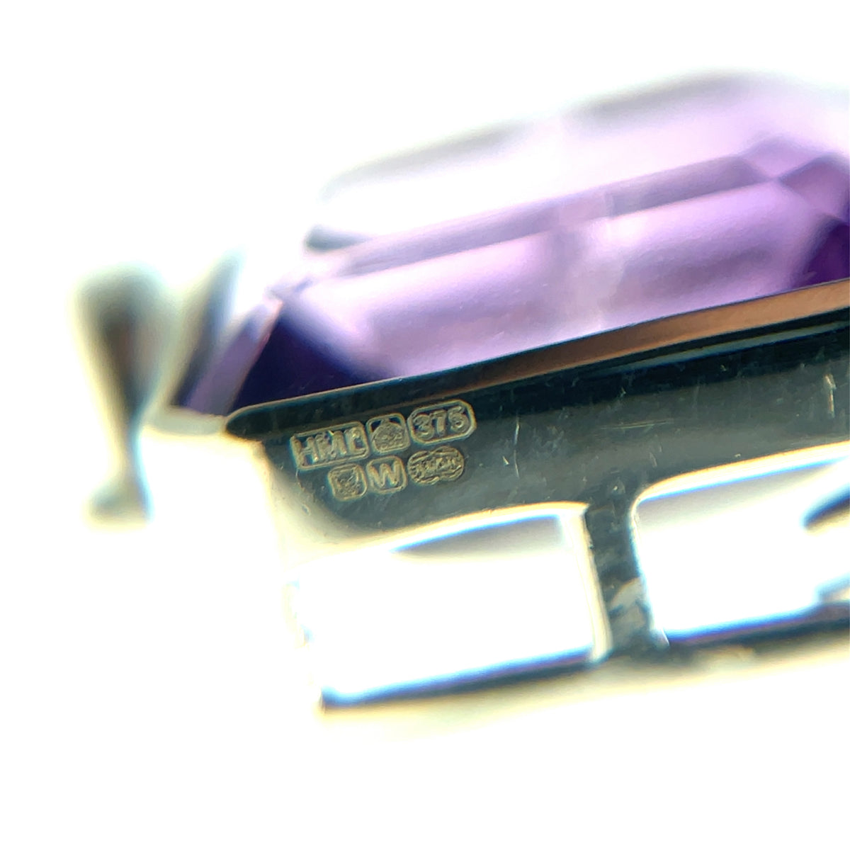 9ct White Gold Octagonal Amethyst Rubover Pendant
