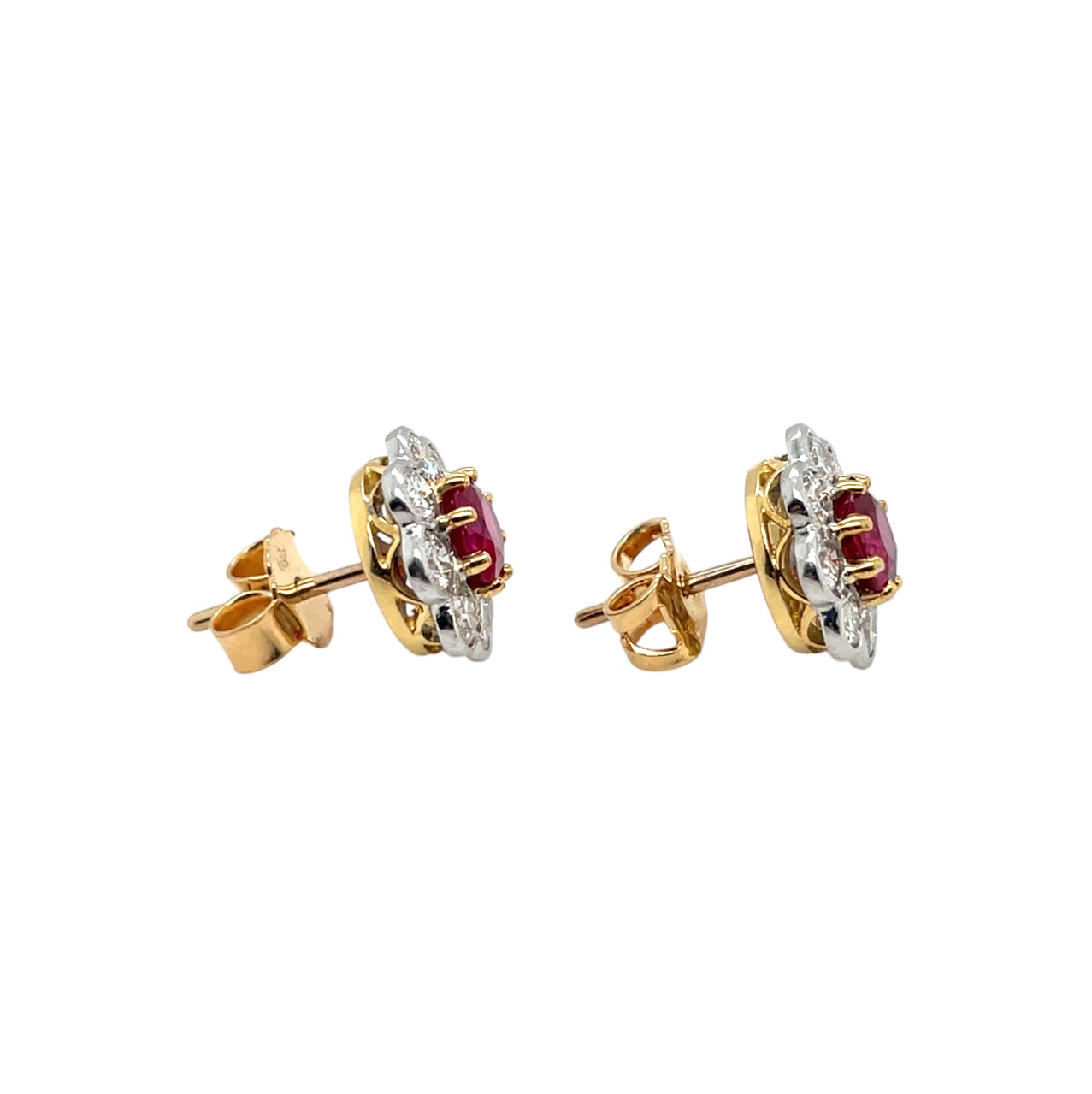 18ct Yellow Gold Ruby & Diamond Cluster Earrings