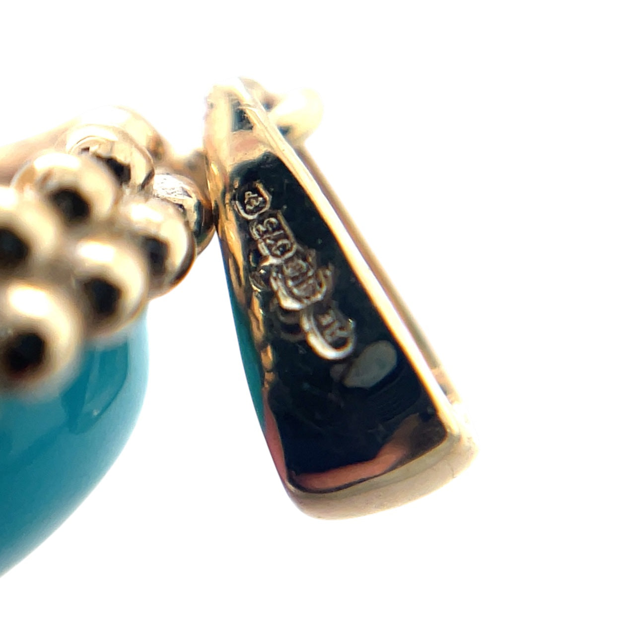 9ct Yellow Gold Round Turquoise Rope Edge Pendant