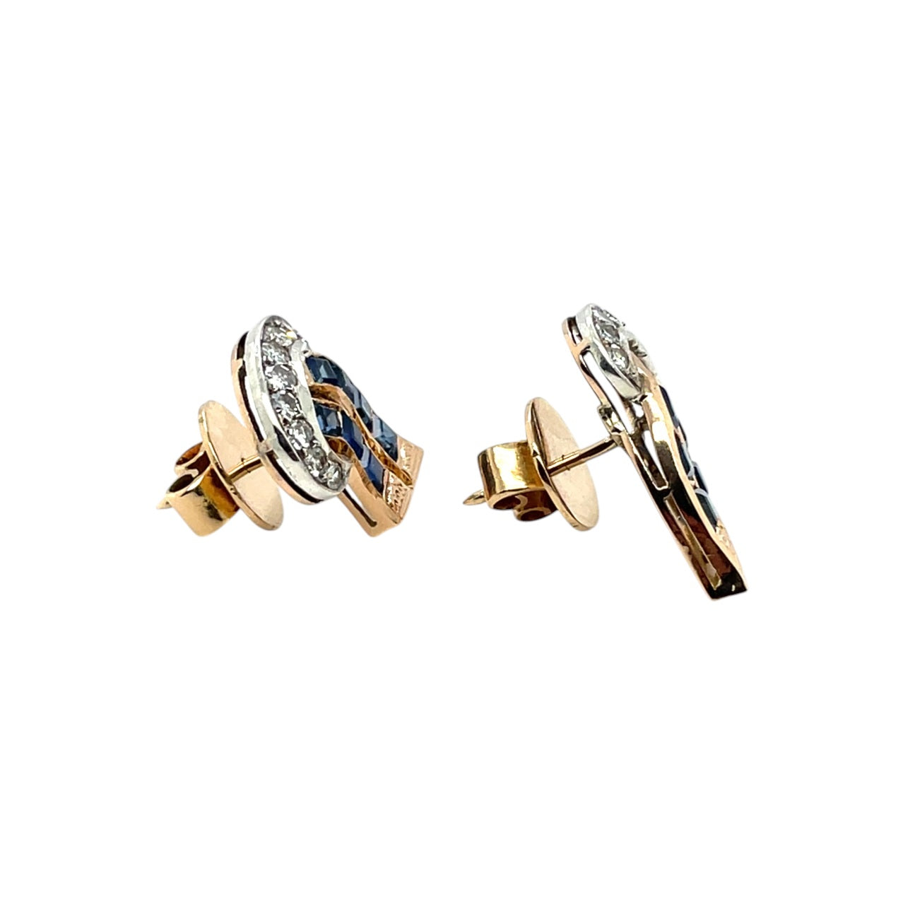 18ct Yellow Gold Sapphire & Diamond Fan Earrings