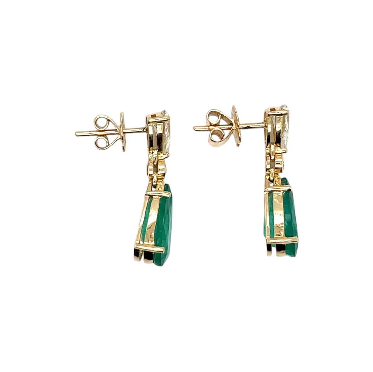 18ct Yellow Gold Emerald & Diamond Drop Earring