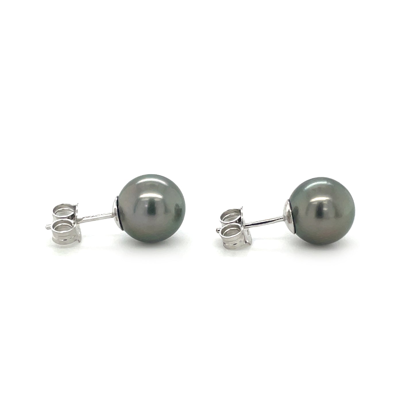18ct White Gold Tahitian Pearl Stud Earrings (9-10mm)