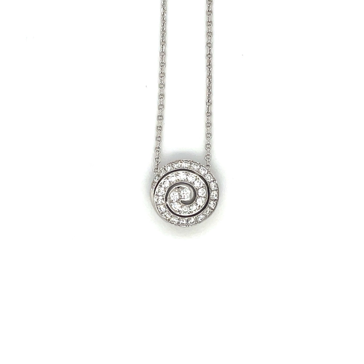 18ct White Gold Diamond 'Swirl' Cluster Pendant & Chain
