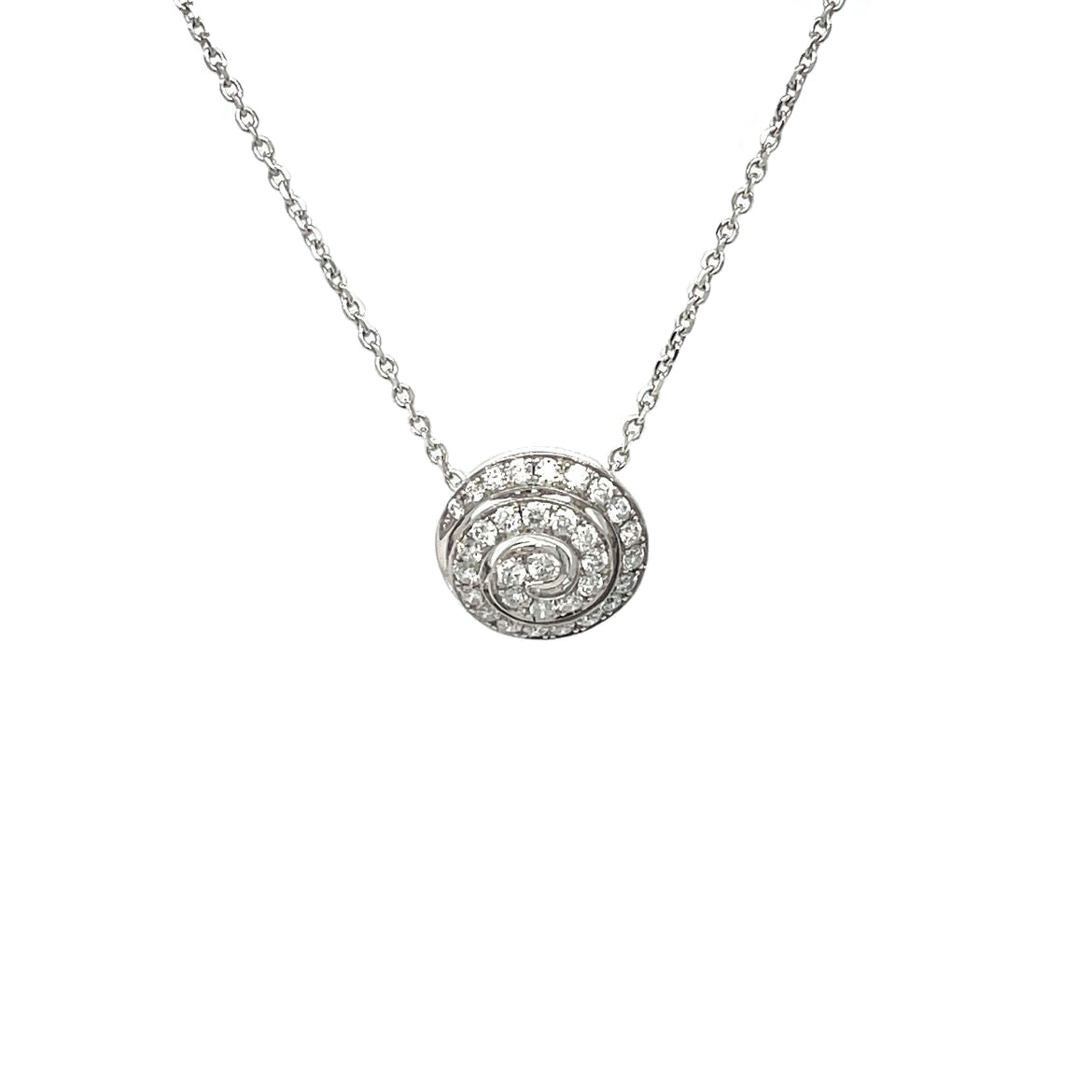 18ct White Gold Diamond 'Swirl' Cluster Pendant & Chain