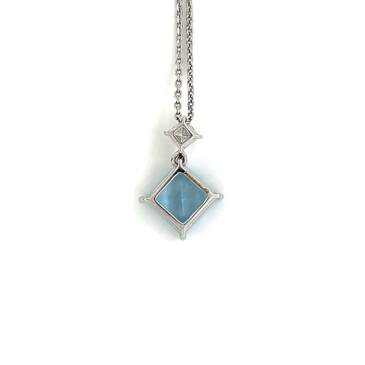18ct White Gold Aquamarine & Diamond Drop Pendant & Chain