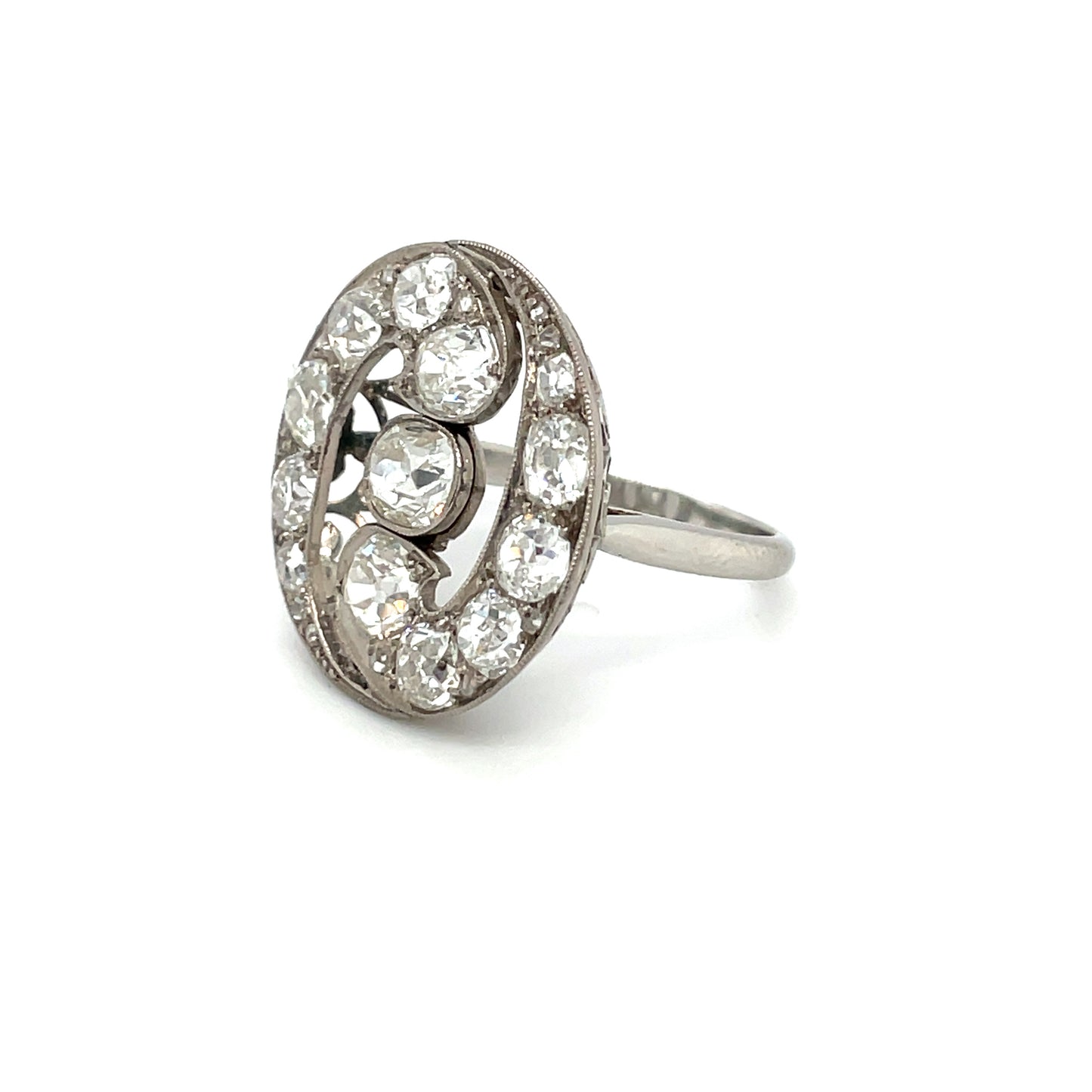 Platinum Diamond Art Deco-Style Cluster Ring