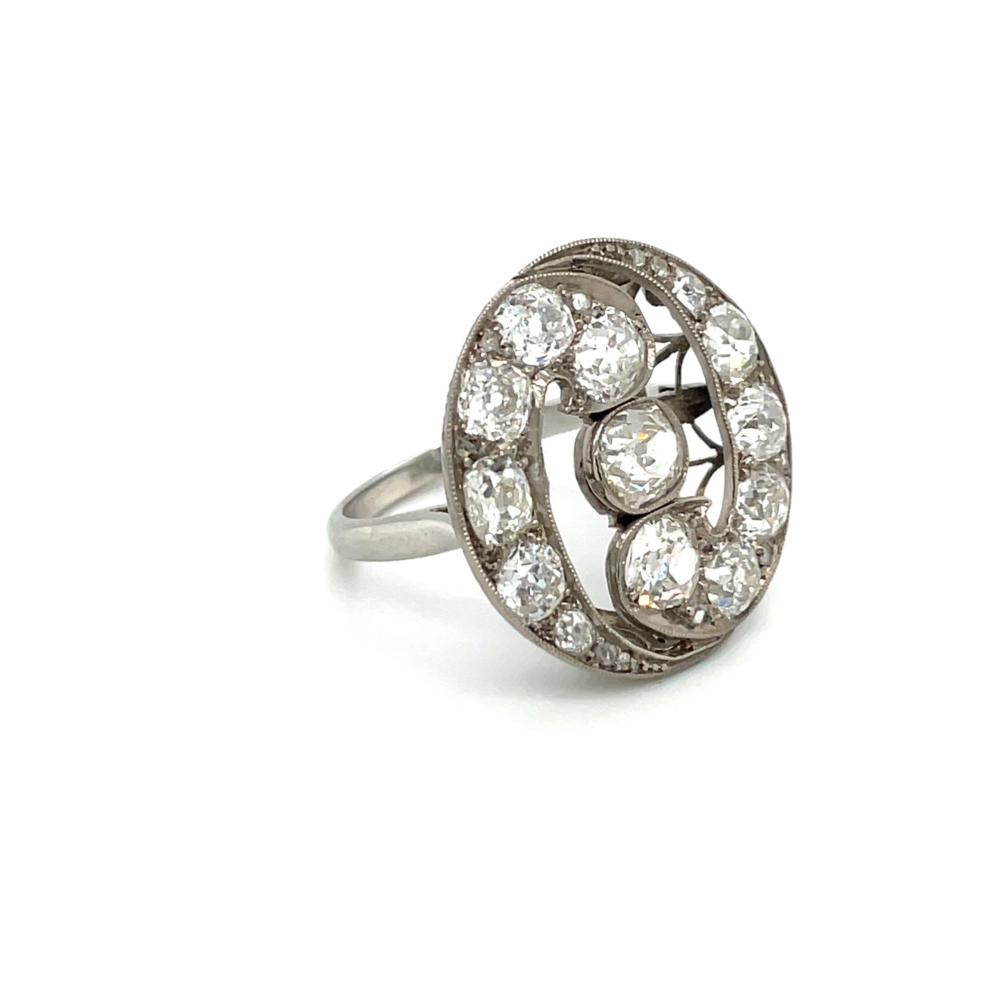 Platinum Diamond Art Deco-Style Cluster Ring
