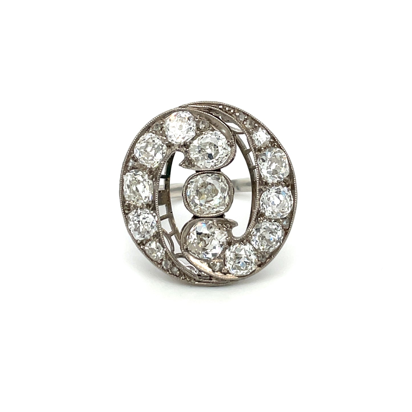 Platinum Diamond Art Deco-Style Cluster Ring