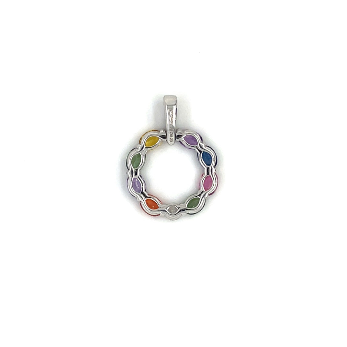 18ct White Gold Multi-Coloured Sapphire & Diamond Pendant & Chain
