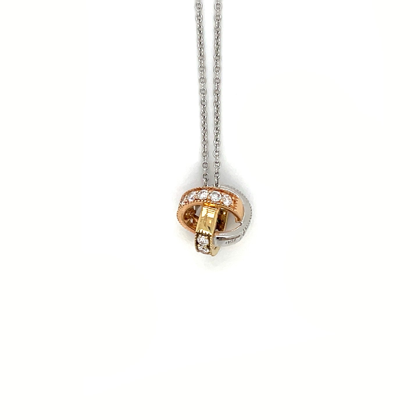 18ct Three-Tone Diamond-Set Knot Pendant & Chain