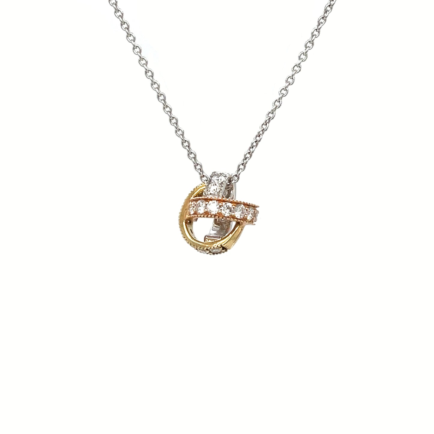 18ct Three-Tone Diamond-Set Knot Pendant & Chain