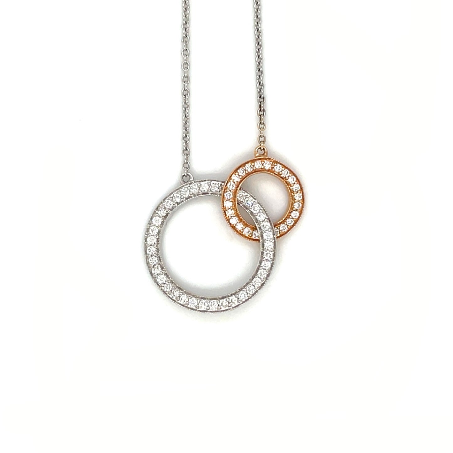 18ct White & Rose Gold Diamond-Set Circle Pendant & Chain