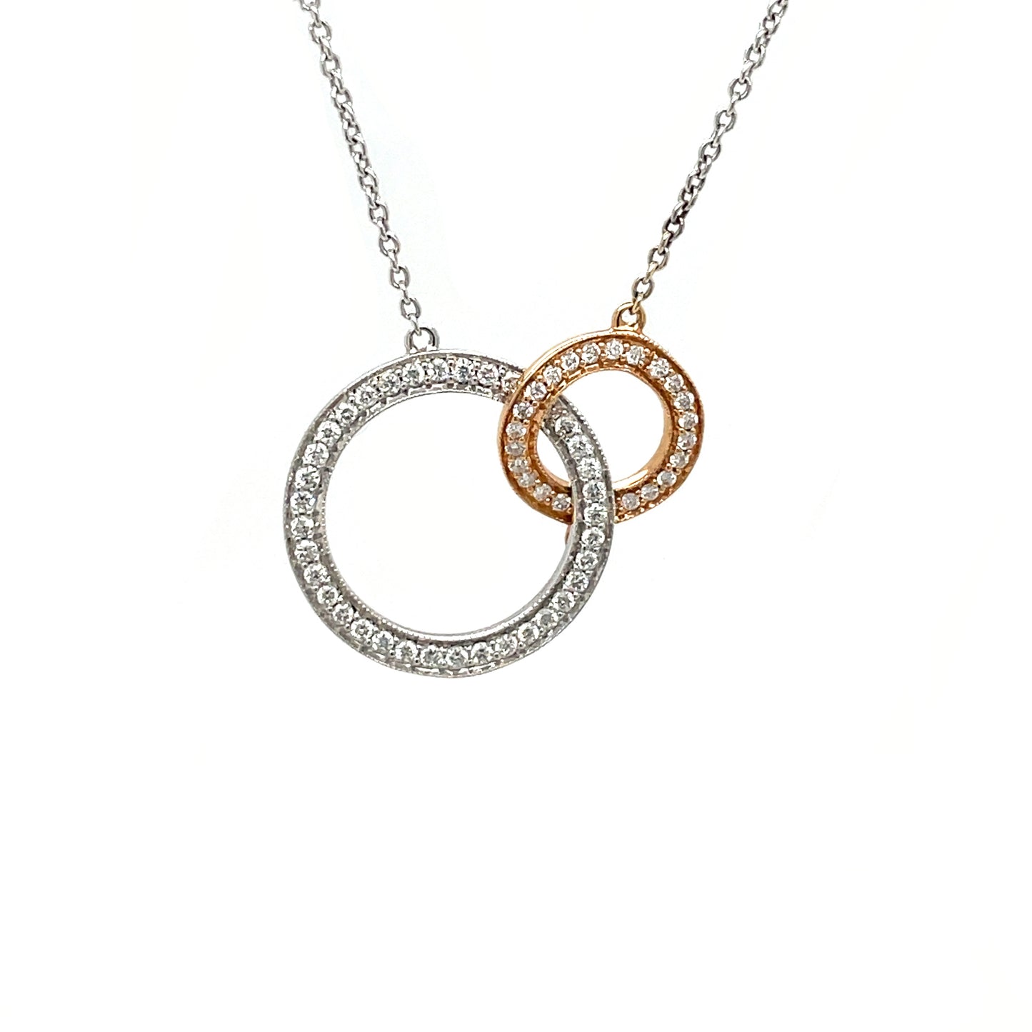 18ct White & Rose Gold Diamond-Set Circle Pendant & Chain