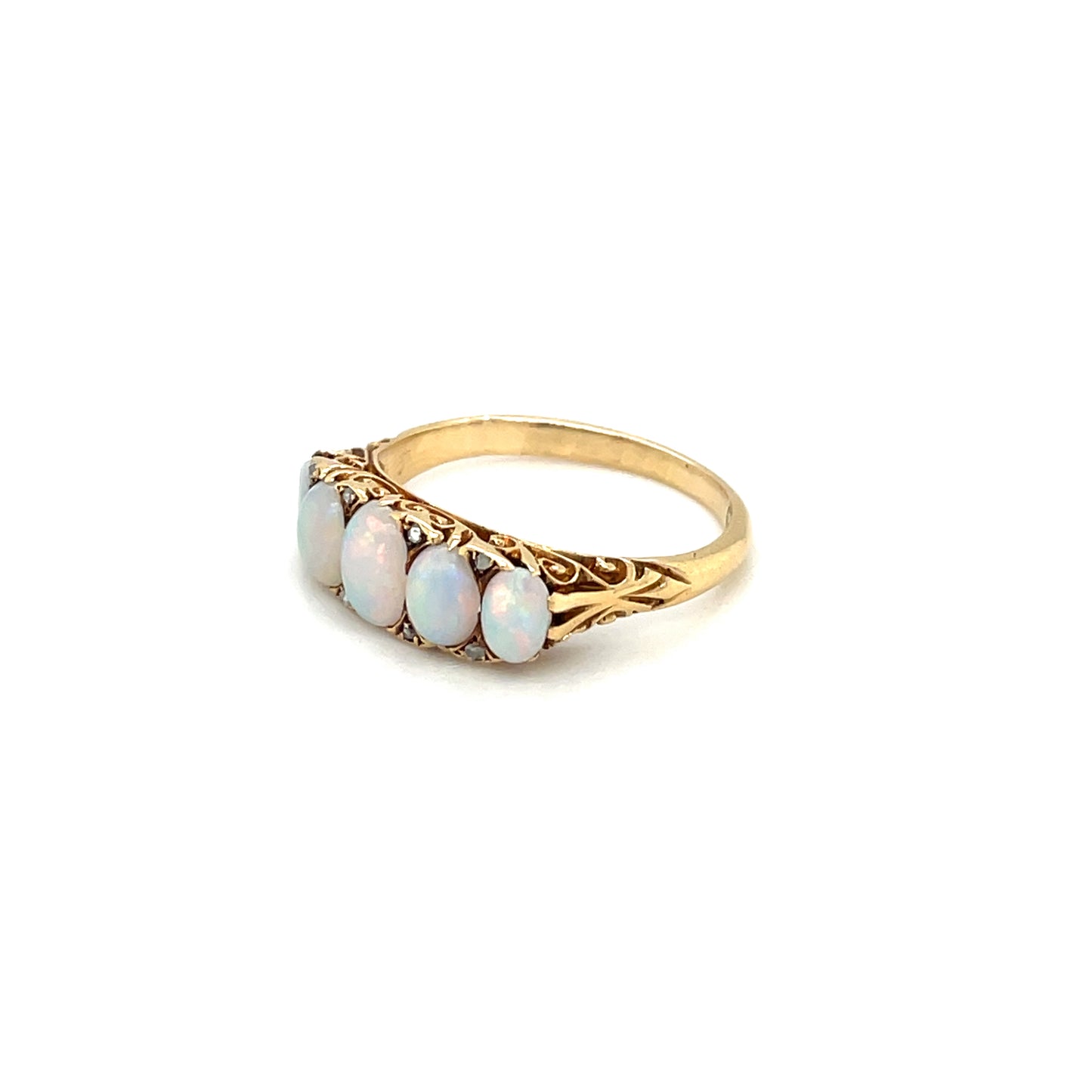 18ct Yellow Gold Opal Carved Half-Hoop Five-Stone Ring