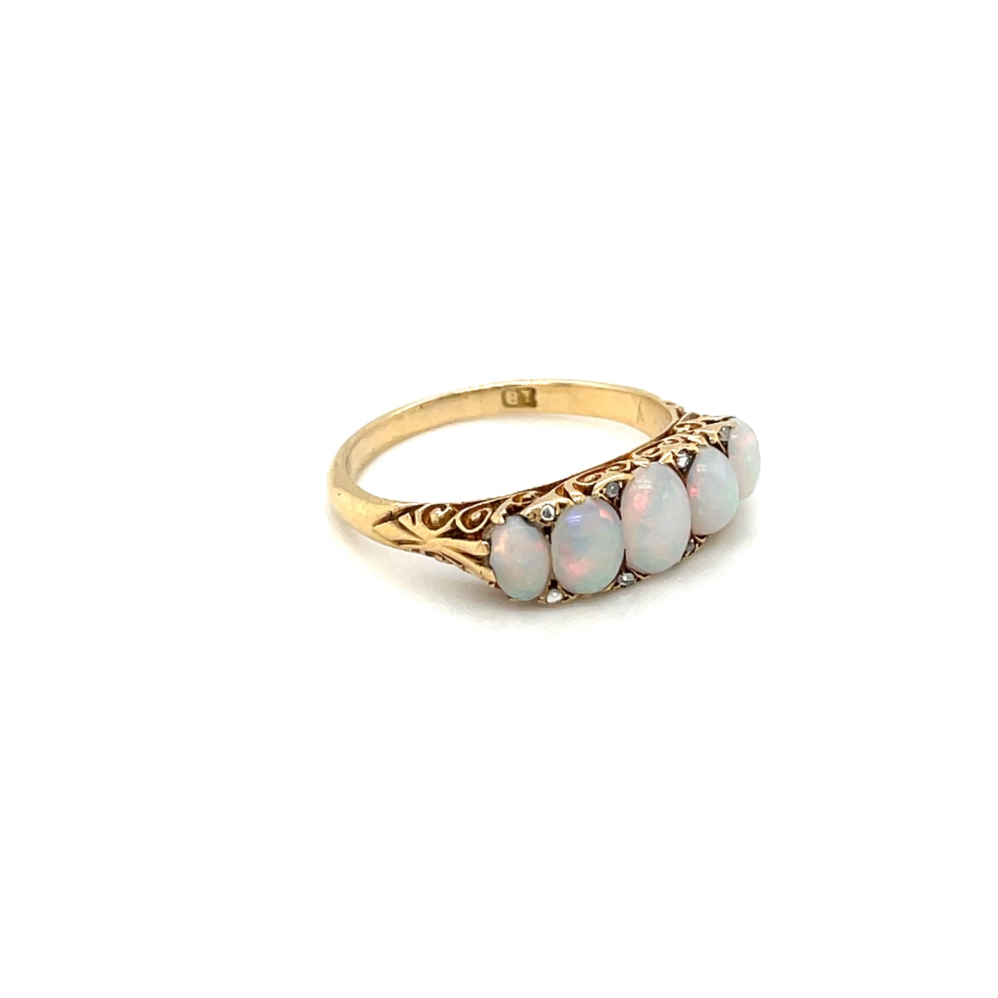 18ct Yellow Gold Opal Carved Half-Hoop Five-Stone Ring