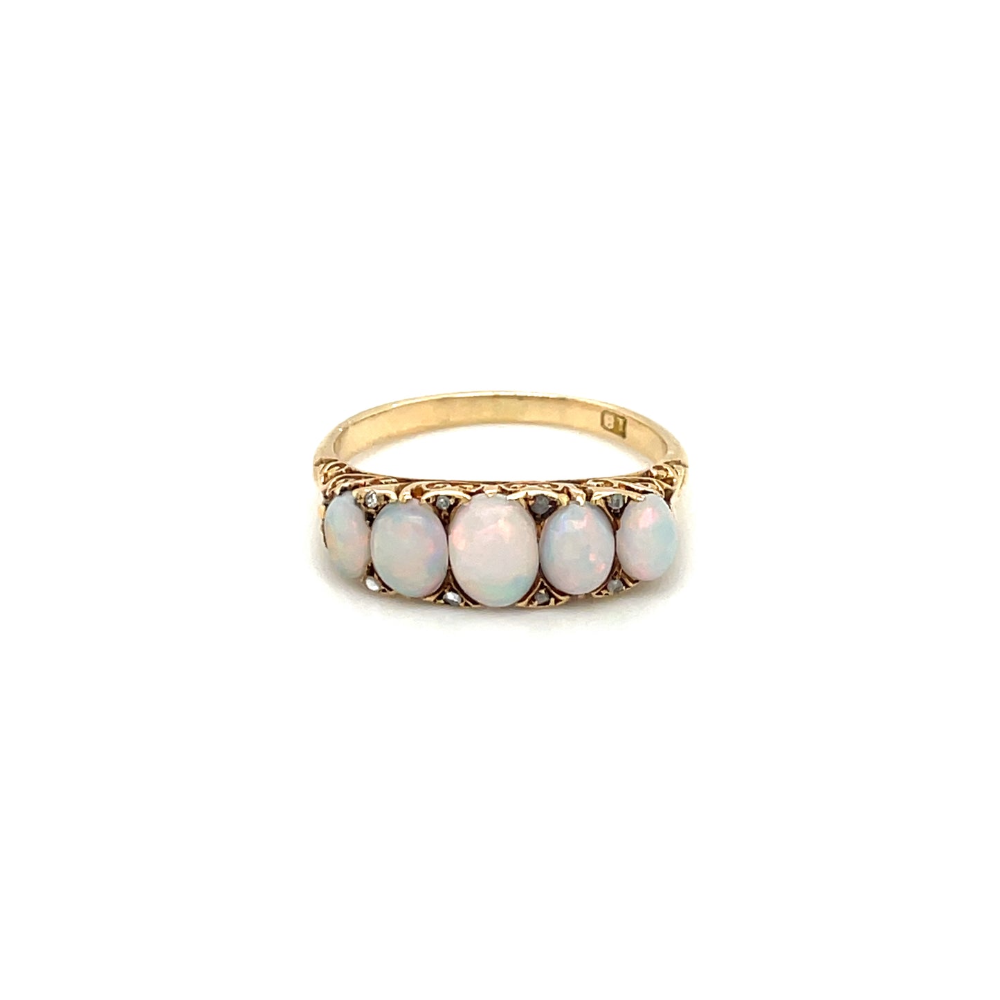 18ct Yellow Gold Opal Carved Half-Hoop Five-Stone Ring