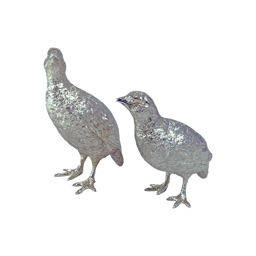 Solid Silver Pair of Partridges