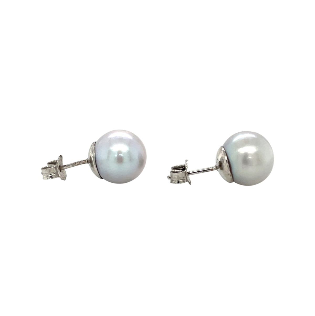 Silver Large Grey Freshwater Pearl Stud Earrings (12mm)