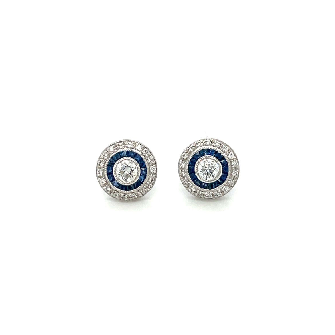 18ct White Gold Sapphire & Diamond Target Stud Earrings