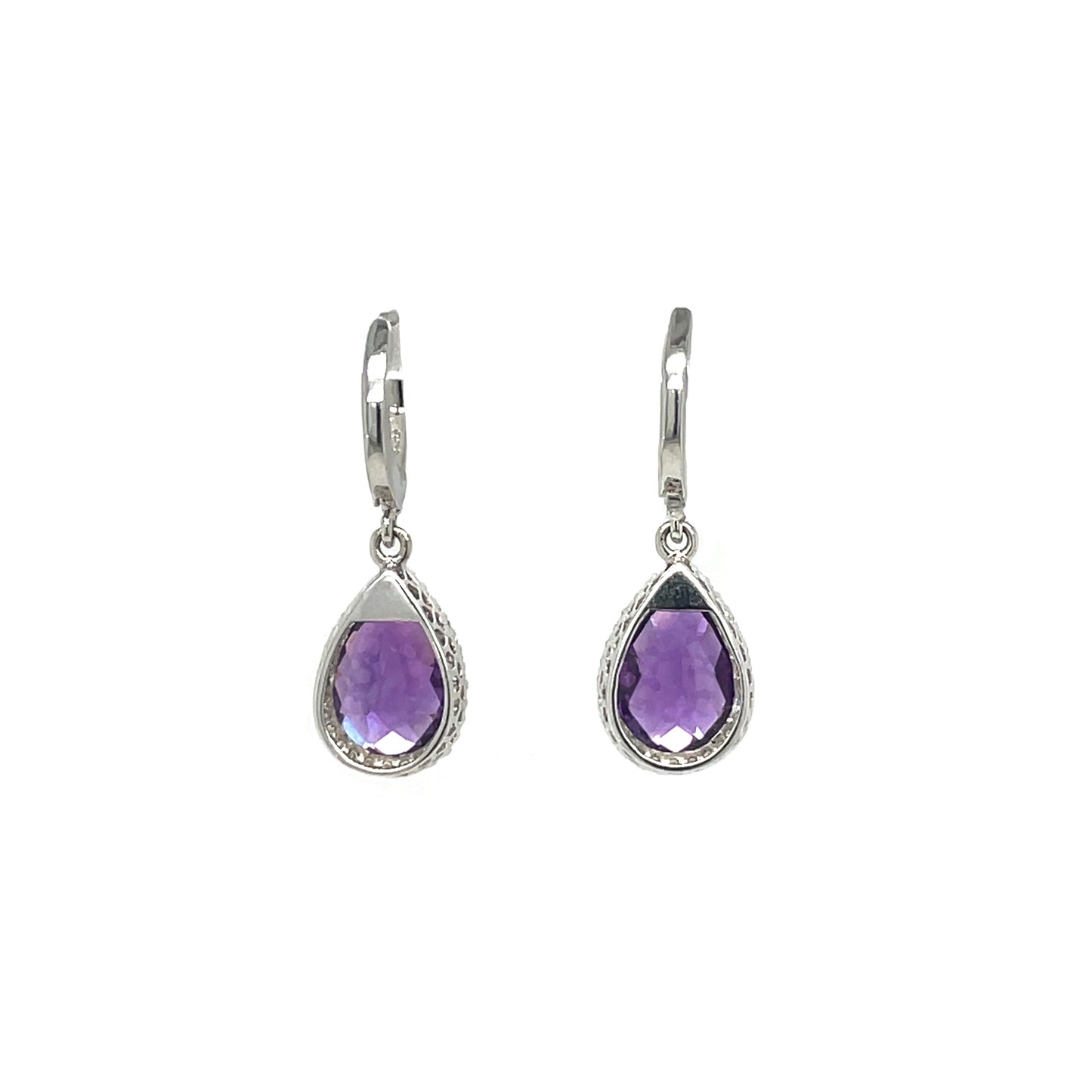 18ct White Gold Amethyst & Diamond Cluster Drop Earrings