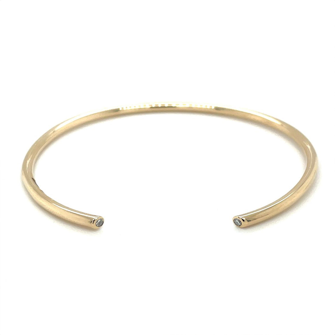 9ct Yellow Gold Torque Bangle With Diamond Ends (60x50mm)