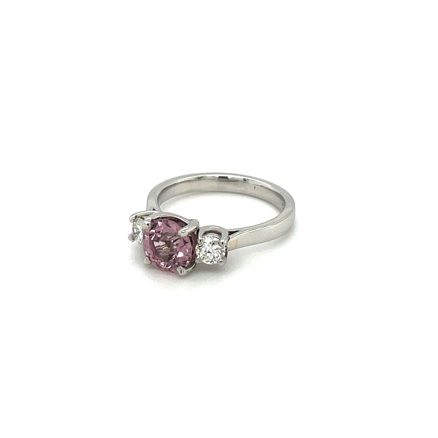 Platinum Diamond & Kunzite Three Stone Ring