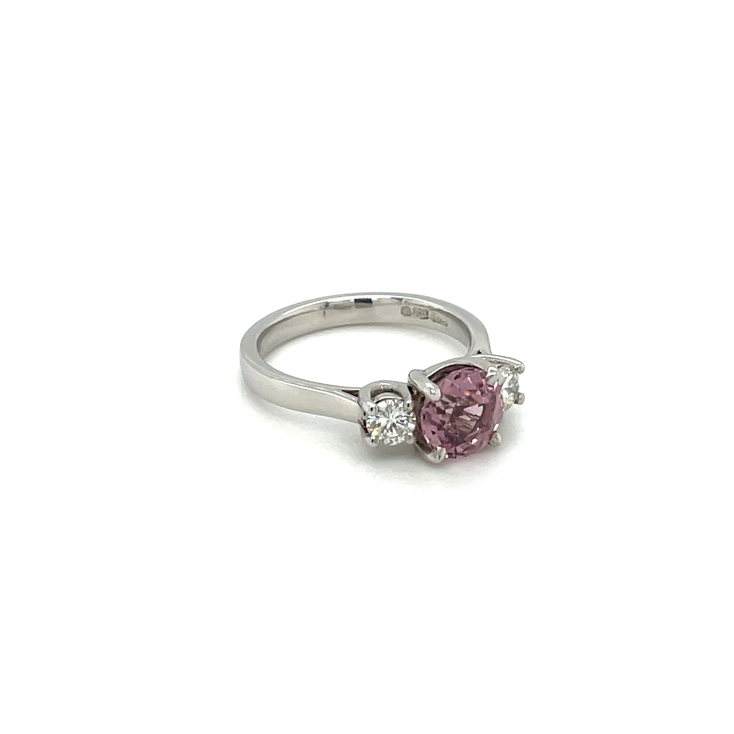 Platinum Diamond & Kunzite Three Stone Ring