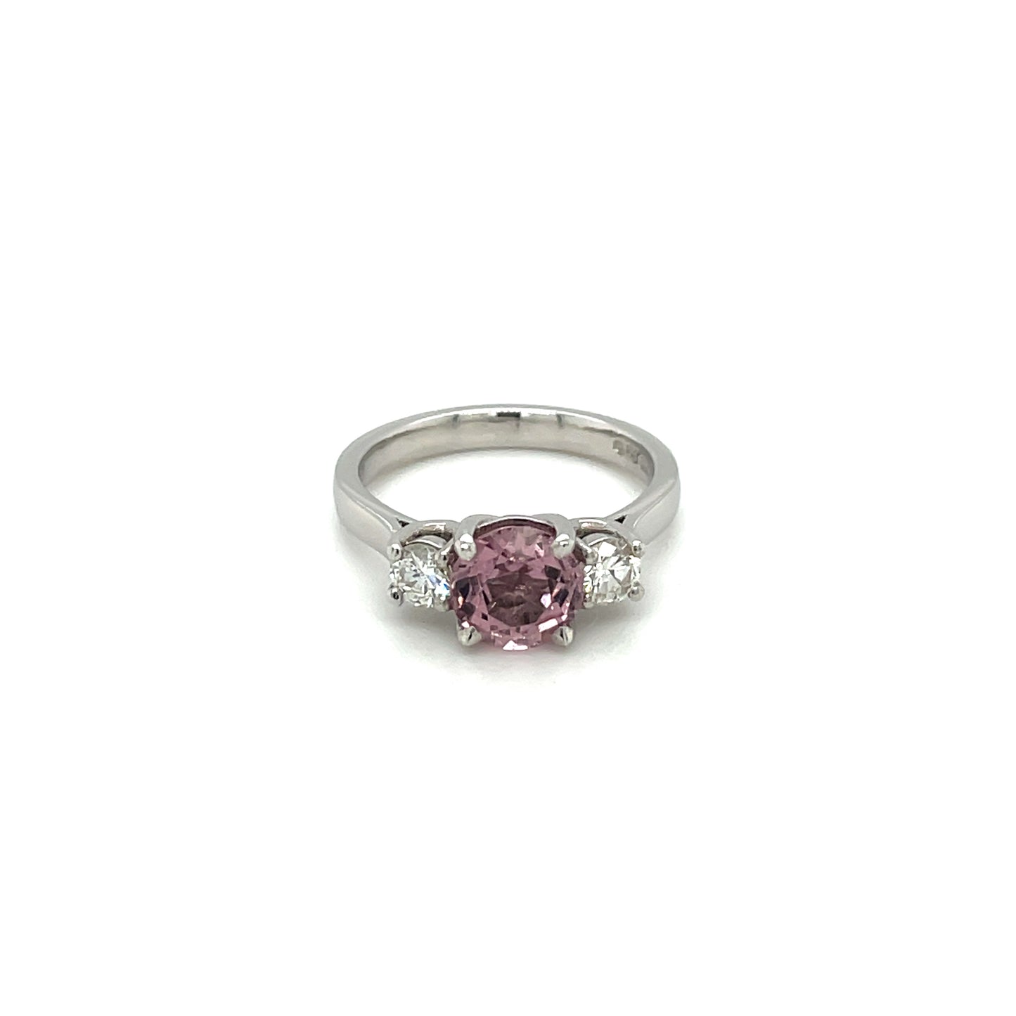 Platinum Diamond & Kunzite Three Stone Ring