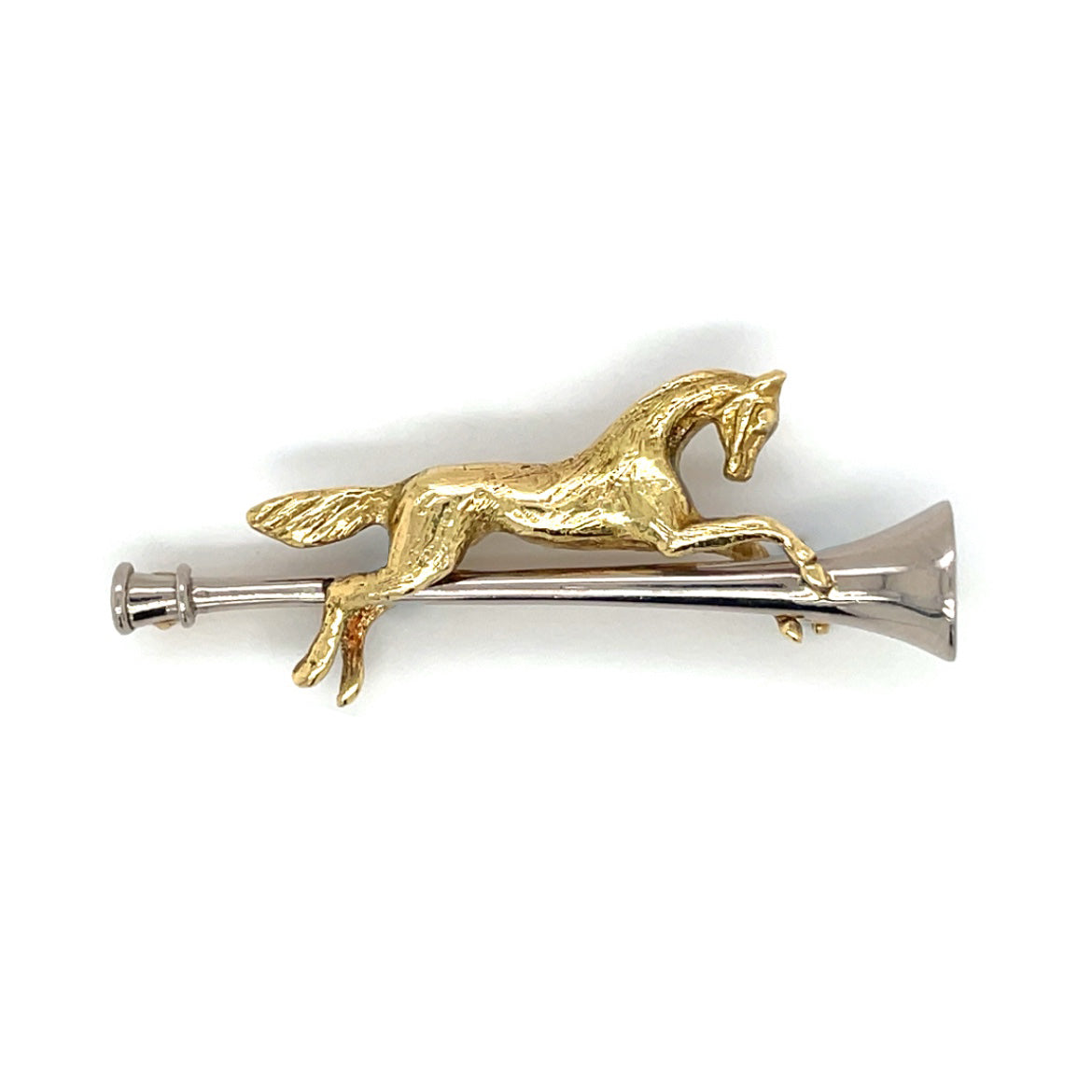 18ct Yellow & White Gold Horse & Horn Brooch
