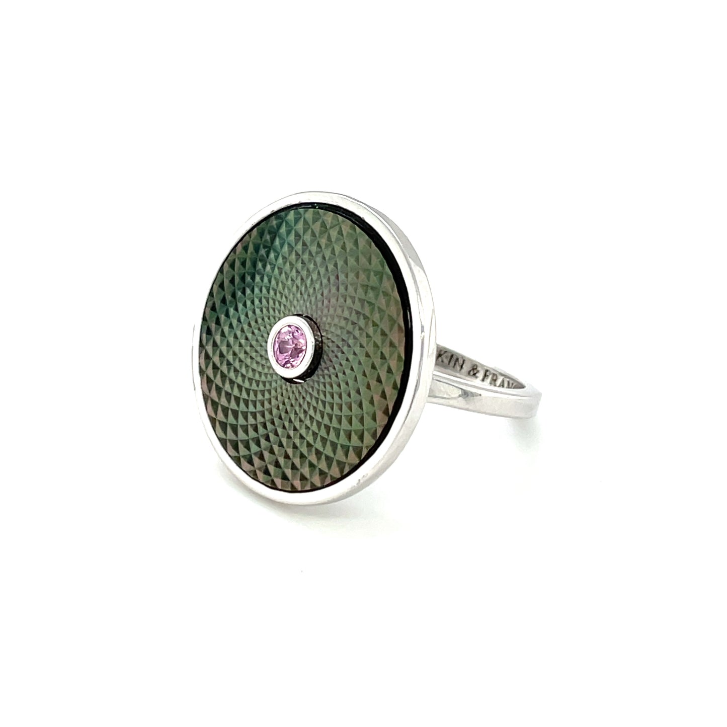 Silver Deakin & Francis Mop & Pink Sapphire Dreamcatcher Ring