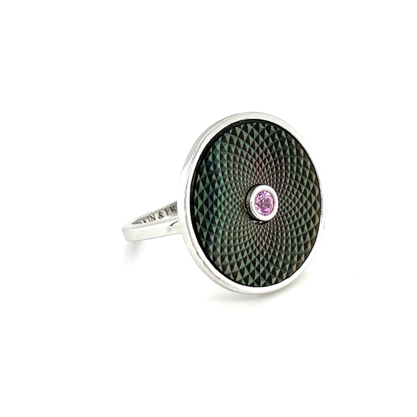 Silver Deakin & Francis Mop & Pink Sapphire Dreamcatcher Ring