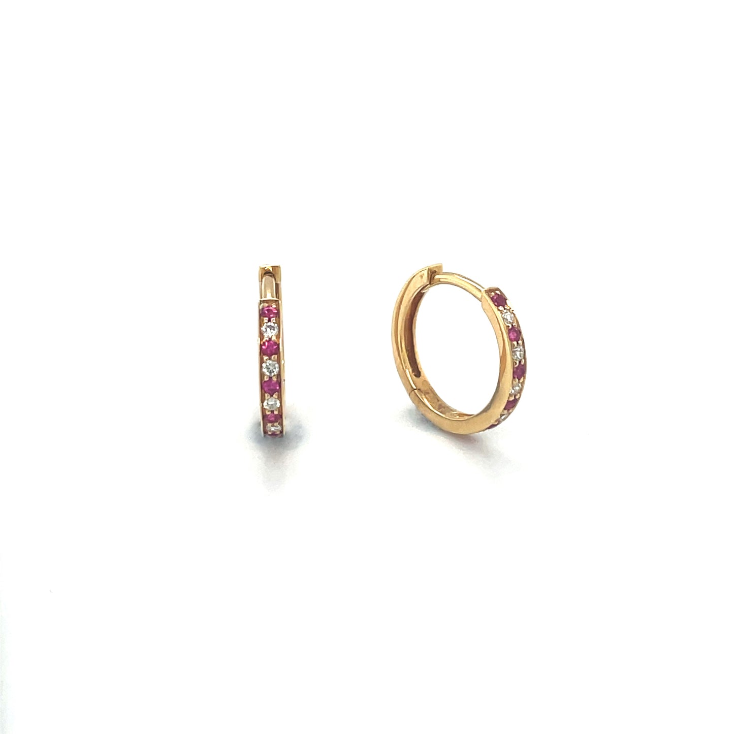 18ct Yellow Gold Ruby & Diamond Huggie Hoop Earrings