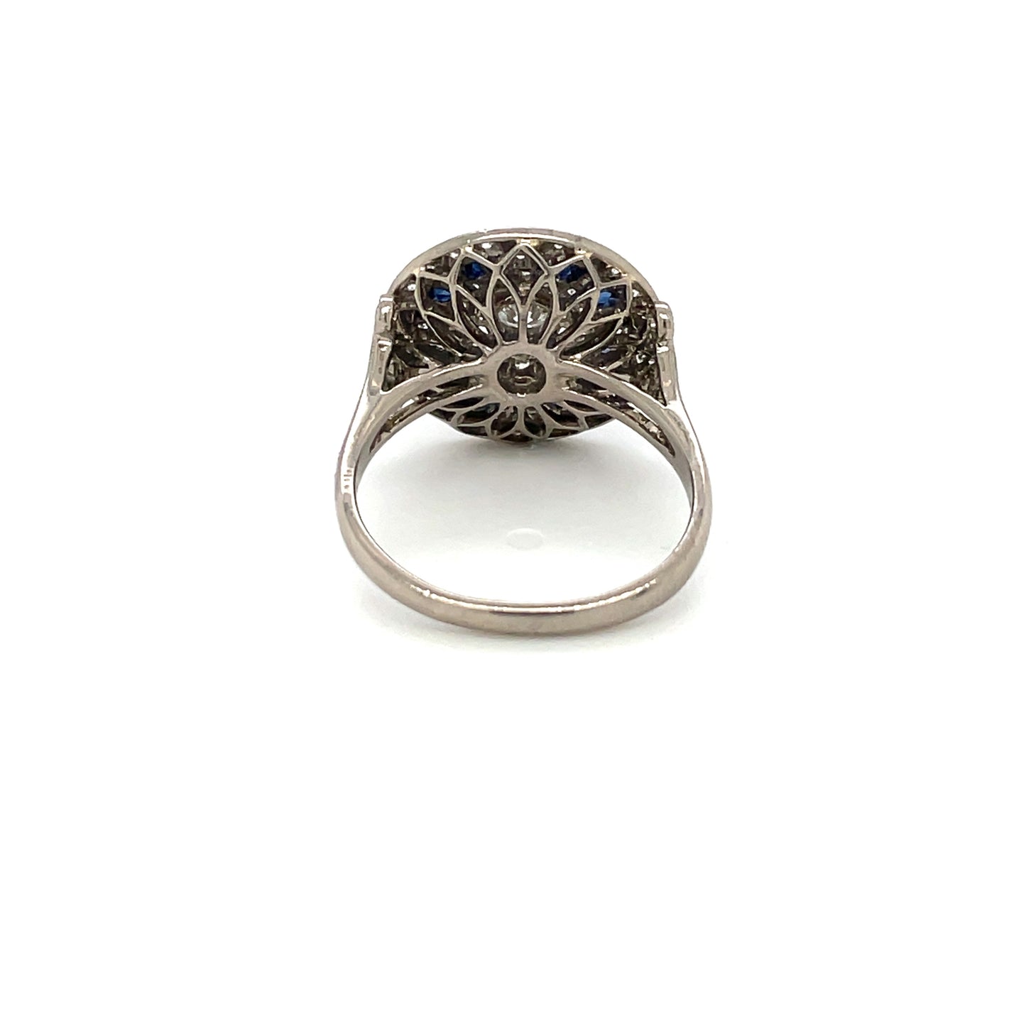 Edwardian Style White Gold Sapphire & Diamond Target Cluster Ring
