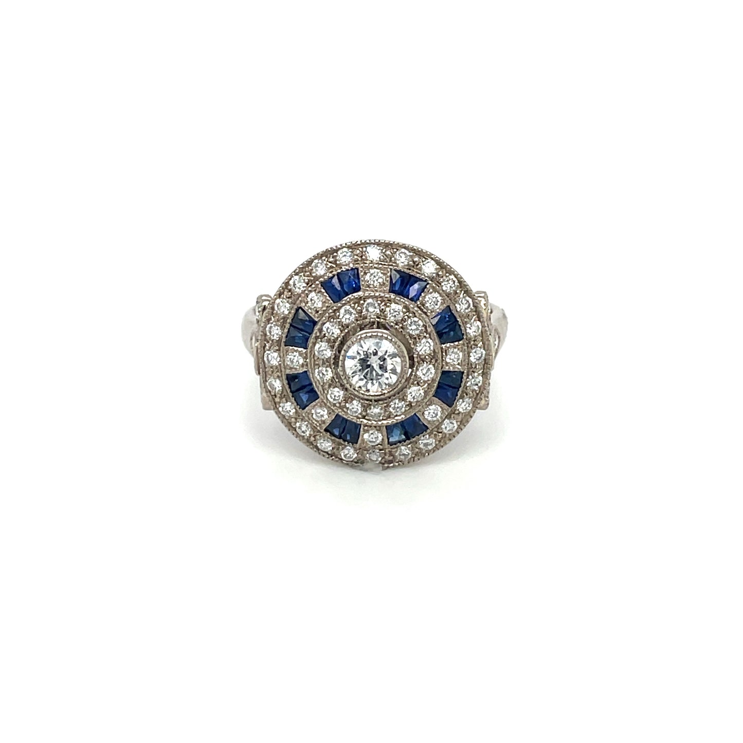 Edwardian Style White Gold Sapphire & Diamond Target Cluster Ring