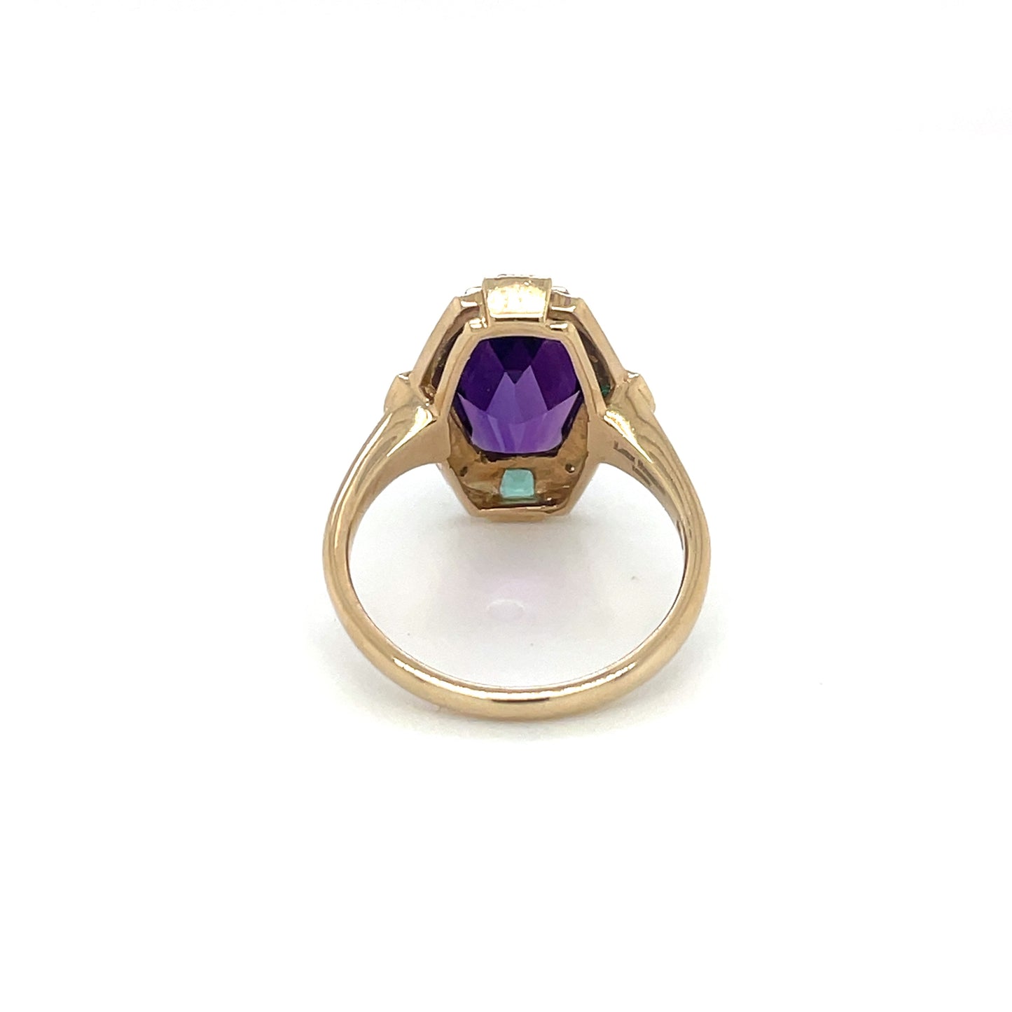 9ct Yellow Gold Amethyst Emerald & Diamond Ring