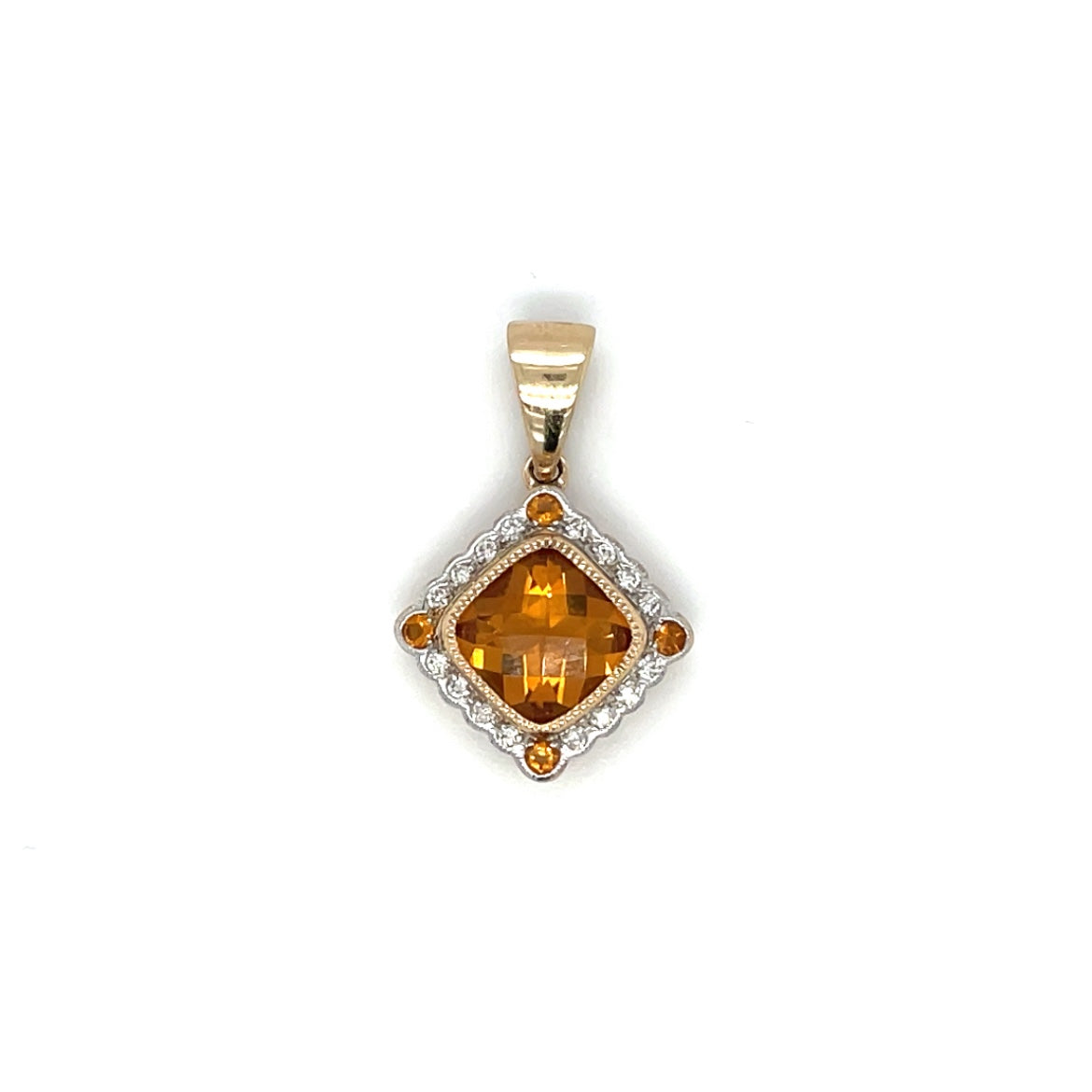 9ct Yellow Gold Citrine & Diamond Pendant Necklace