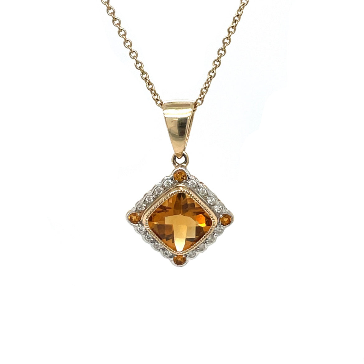 9ct Yellow Gold Citrine & Diamond Pendant Necklace