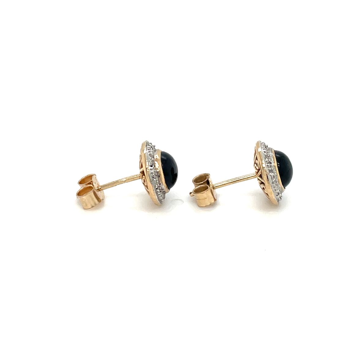 9ct Yellow & White Gold Onyx & Diamond Cluster Stud Earrings