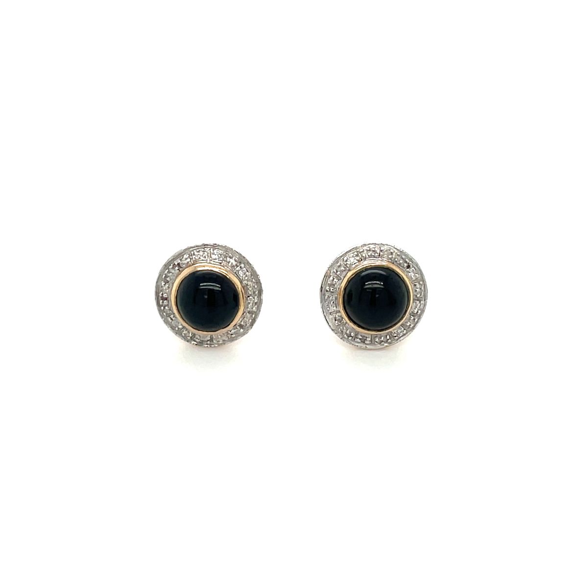 9ct Yellow & White Gold Onyx & Diamond Cluster Stud Earrings