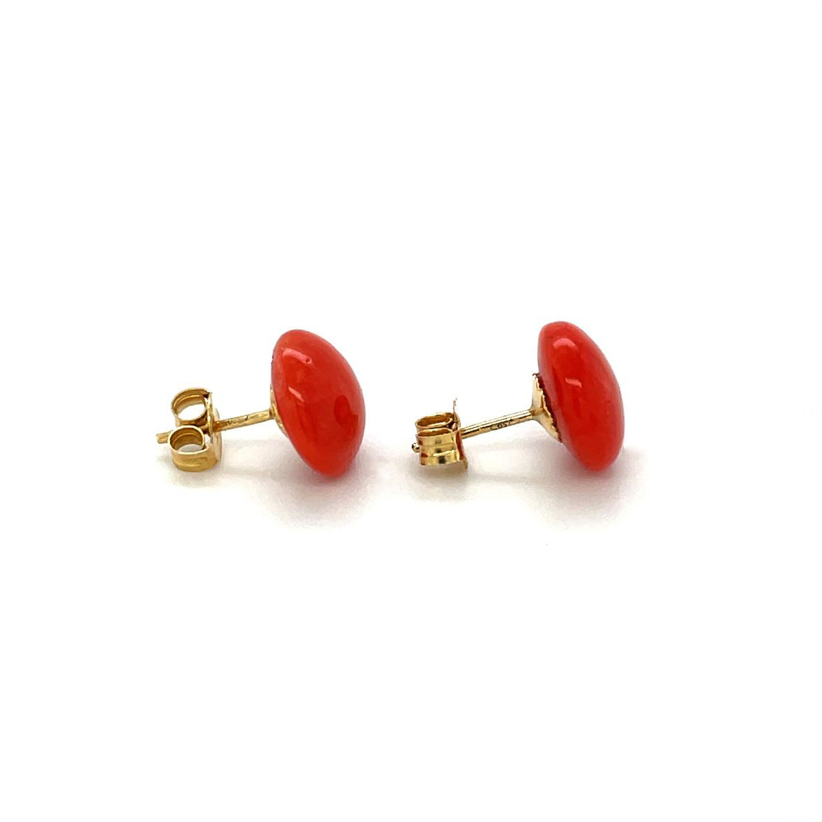 18ct Yellow Gold Coral Button Stud Earrings