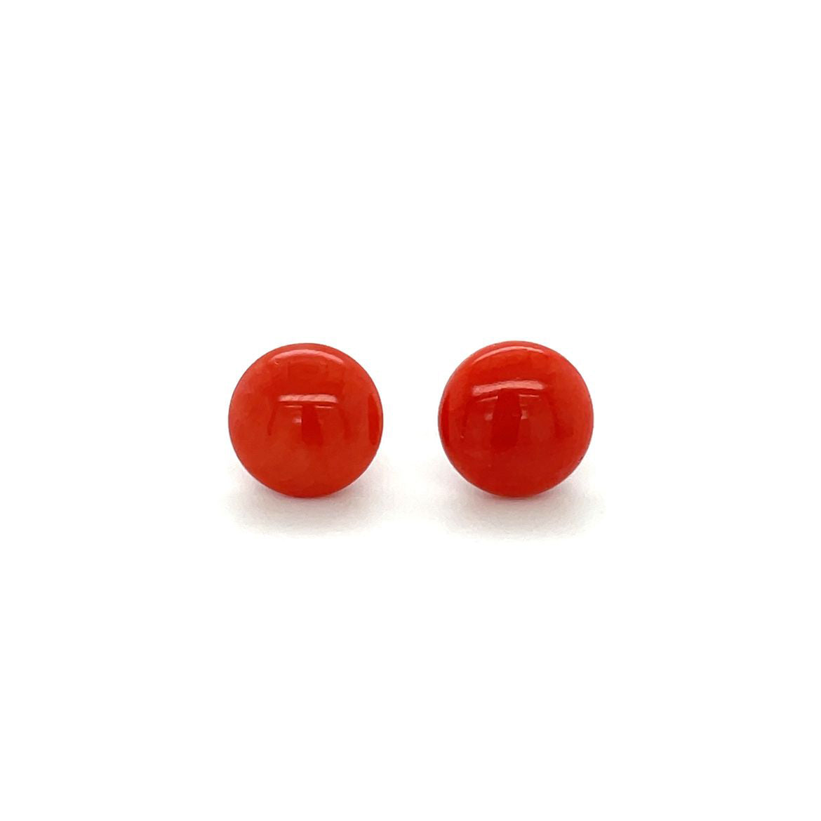 18ct Yellow Gold Coral Button Stud Earrings
