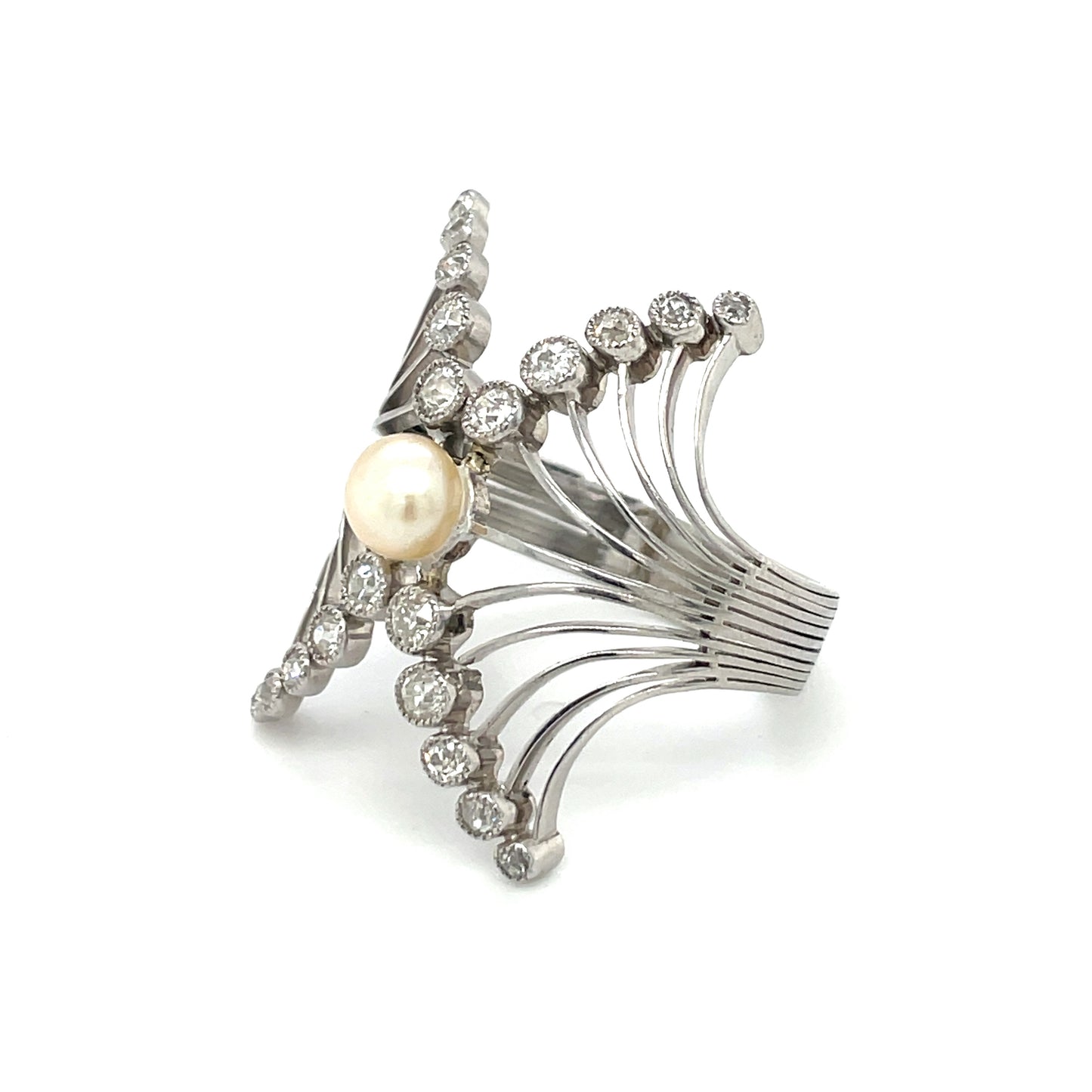 18ct White Gold Diamond And Pearl Cocktail Ring