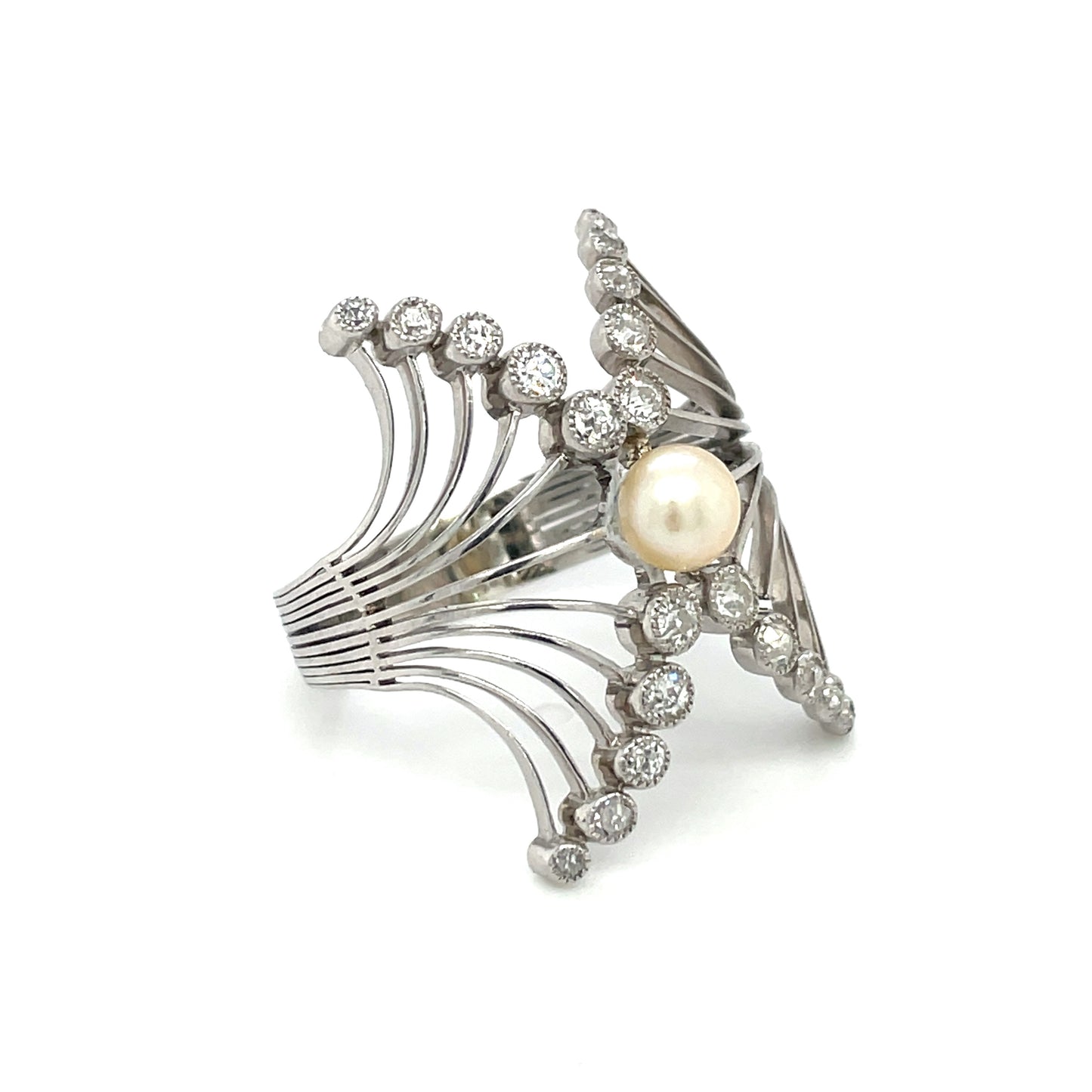 18ct White Gold Diamond And Pearl Cocktail Ring